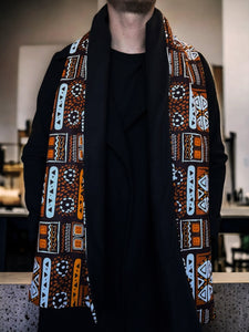 African print Winter scarf for Men - Brown Patterns Bogolan