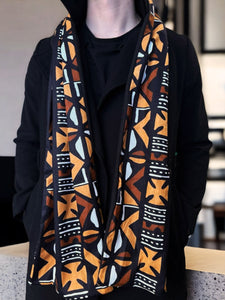 African print Winter scarf for Men - Brown Cross Bogolan