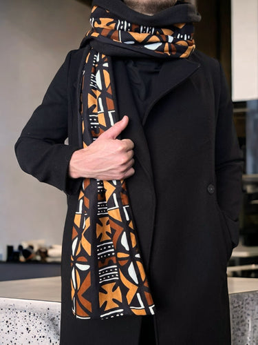 African print Winter scarf for Men - Brown Cross Bogolan