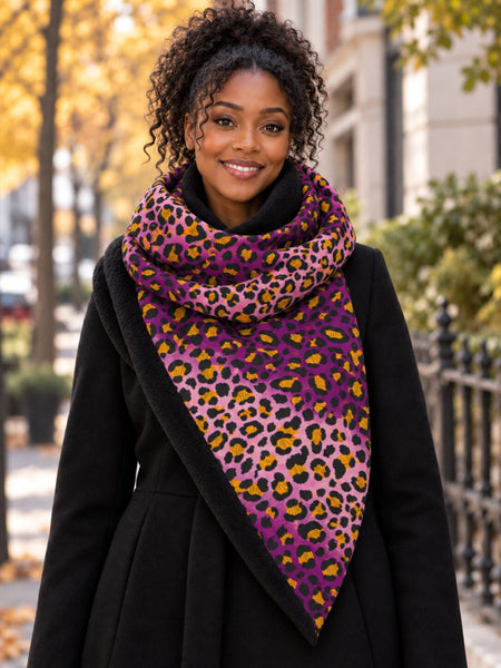 African print Winter scarf for Adults Unisex - Purple Leopard Spots
