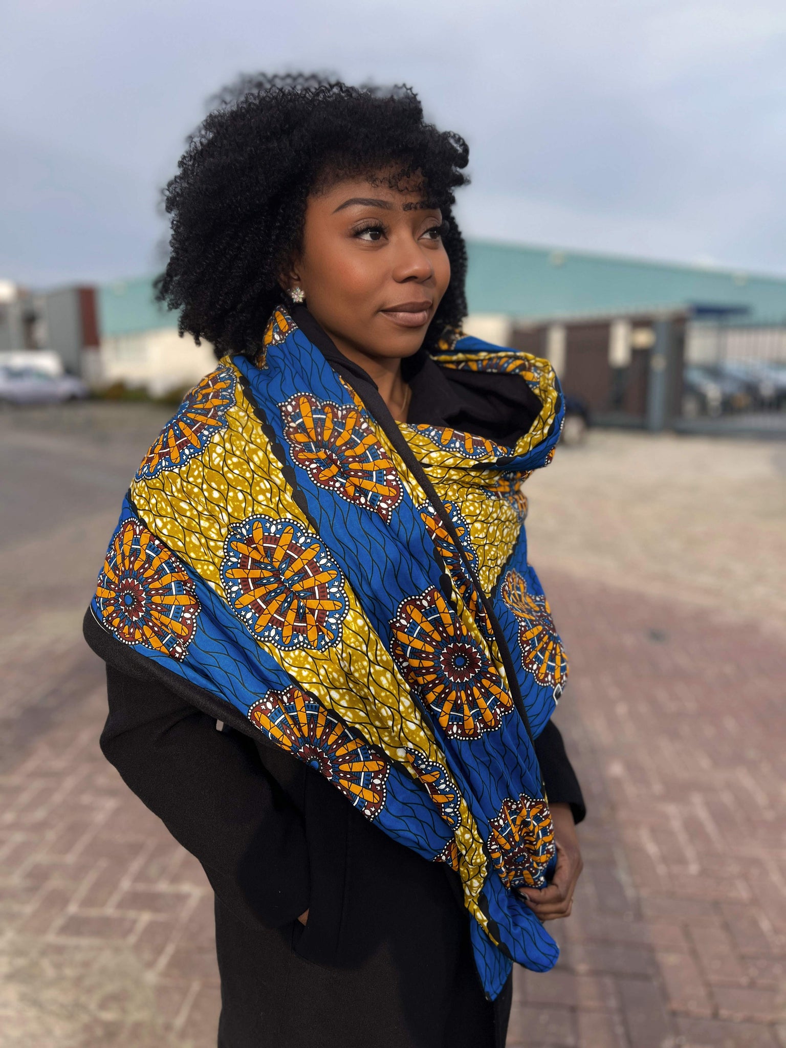 African print Winter scarf for Adults Unisex - Blue Mills