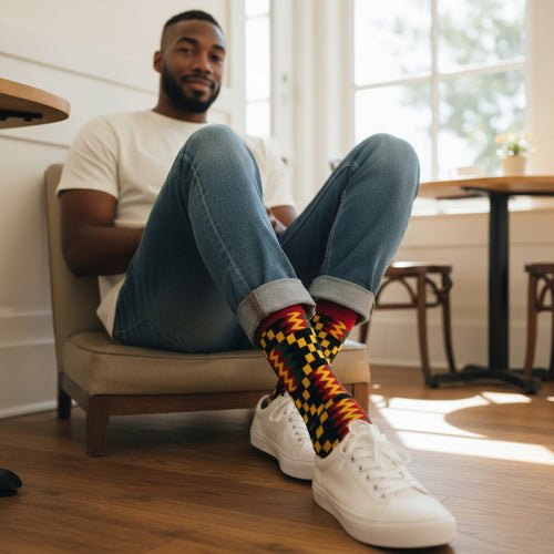 African socks / Afro socks / African print socks - Red Kente