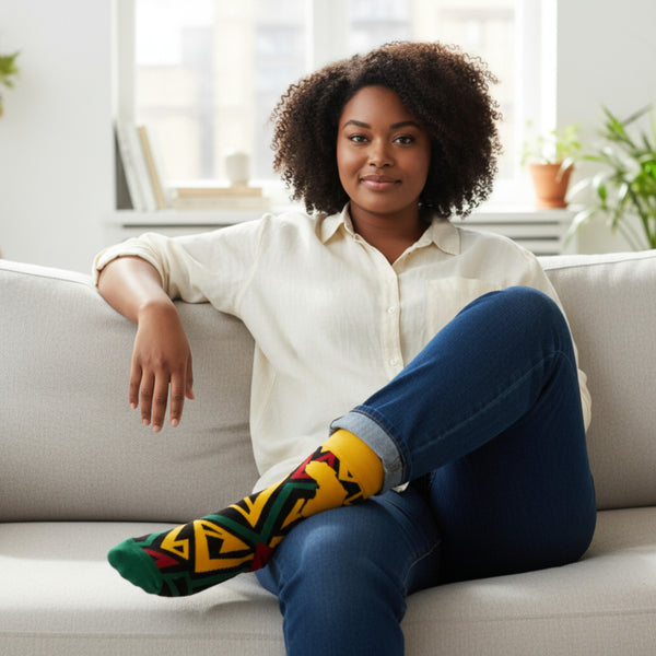 African socks / Afro socks / African print socks - Yellow Africa Kente