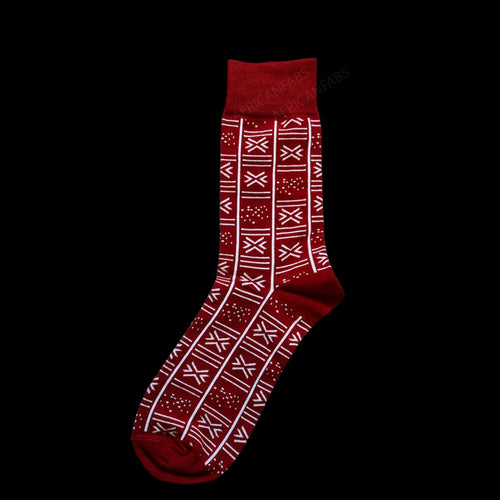 African socks / Afro socks / Bogolan socks - Dark Red