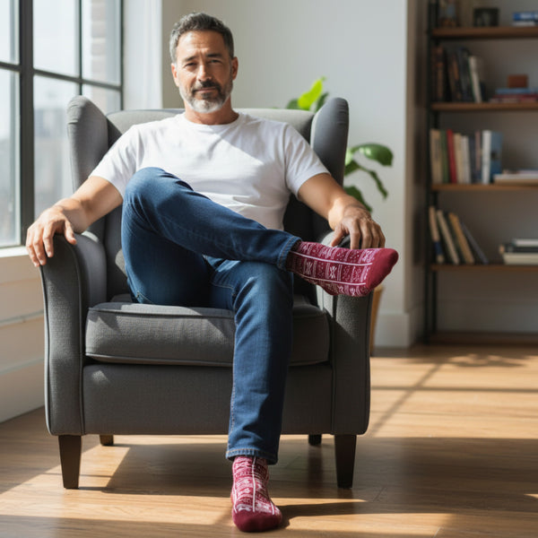 African socks / Afro socks / Bogolan socks - Dark Red