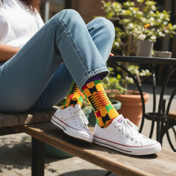 African socks / Afro socks / African print socks - Purple Yellow Kente