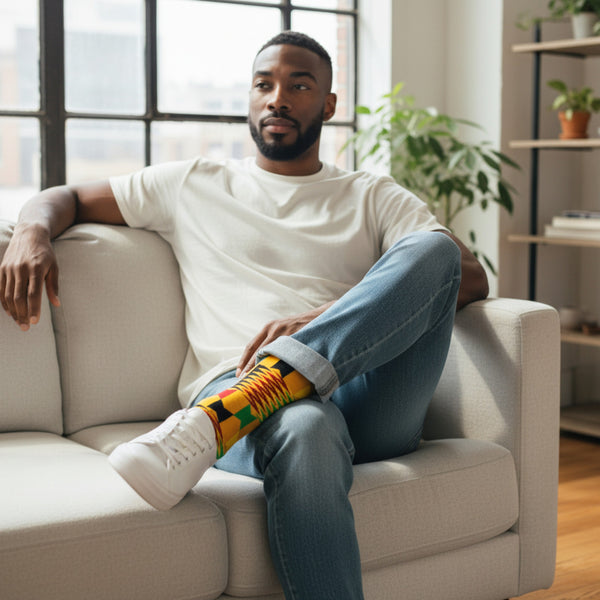 African socks / Afro socks / African print socks - Purple Yellow Kente