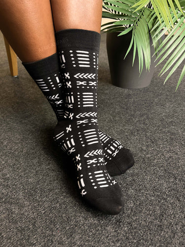 African socks / Afro socks - Black white bogolan