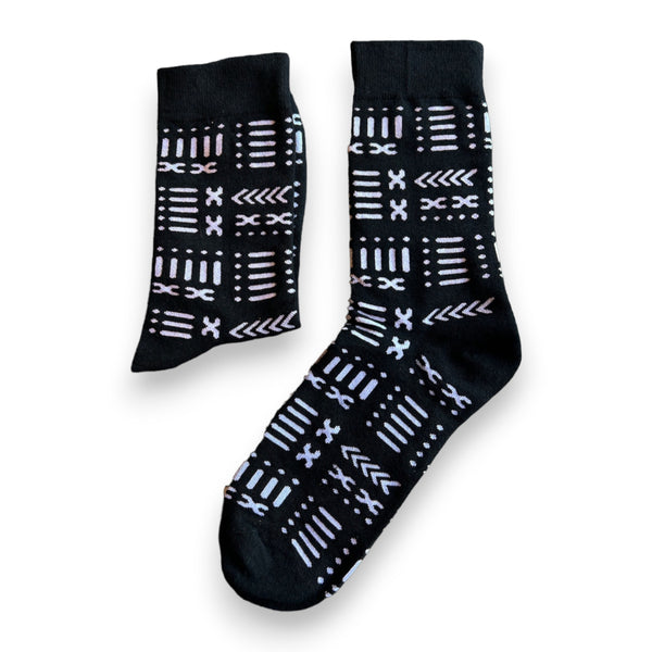 SCARF + SOCK SET African print black bogolan Winter Scarf + Socks