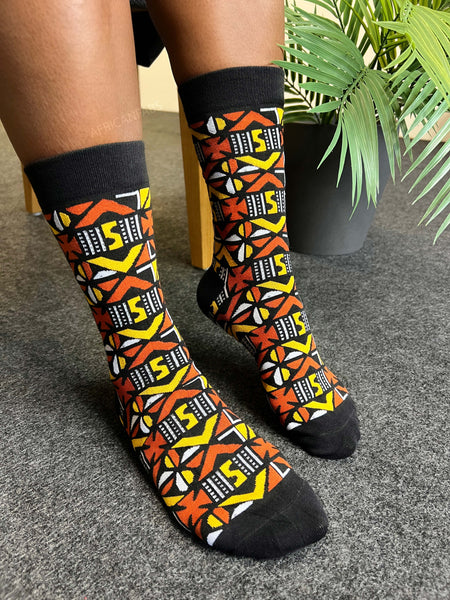 African socks / Afro socks - Brown bogolan
