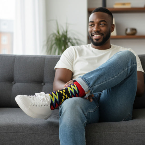African socks / Afro socks / African print socks - Black / Red / Purple Kente