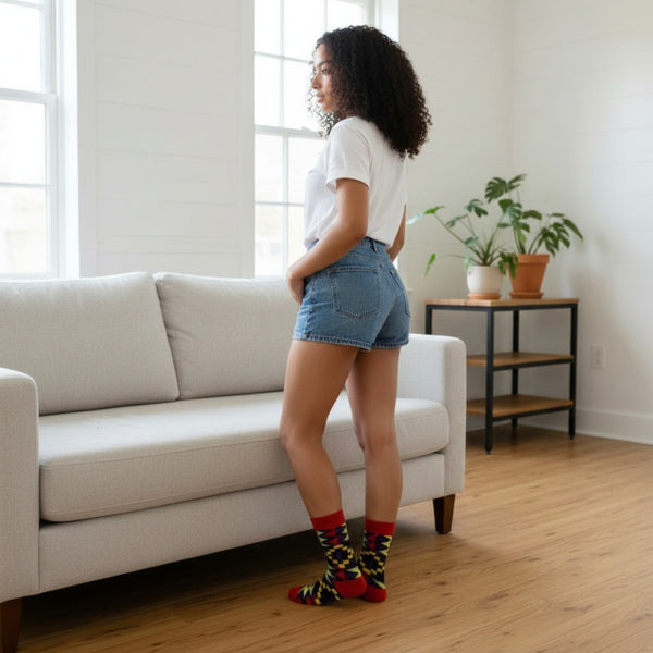 African socks / Afro socks / African print socks - Black / Red / Purple Kente