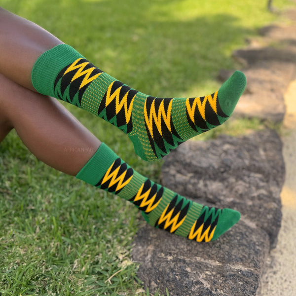 African socks / Afro socks / Kente socks - Green Black