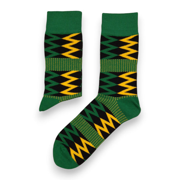 African socks / Afro socks / Set of 3 pairs - Green Kente KOFI