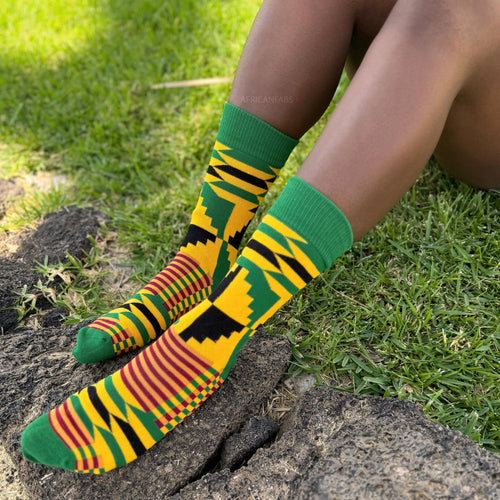 African socks / Afro socks / Kente socks - Green Yellow