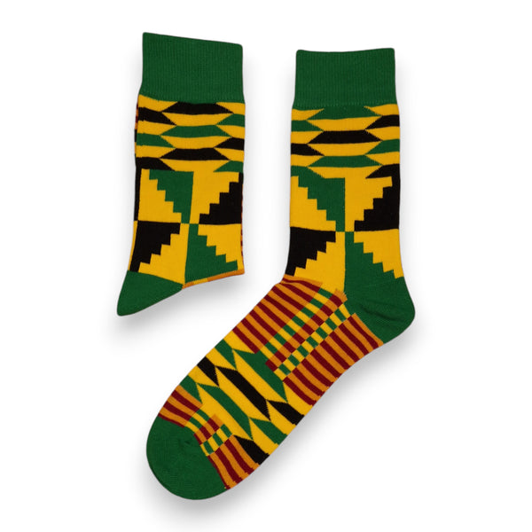 African socks / Afro socks / Set of 3 pairs - Green Kente KOFI