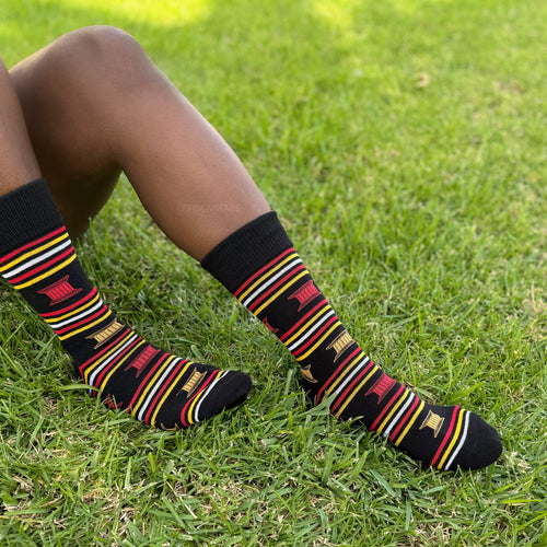 African socks / Afro socks / Kente socks - Black Red Yellow