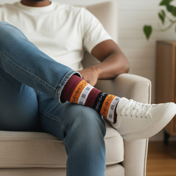 African socks / Afro socks / African print socks - Brown Bogolan Symbols