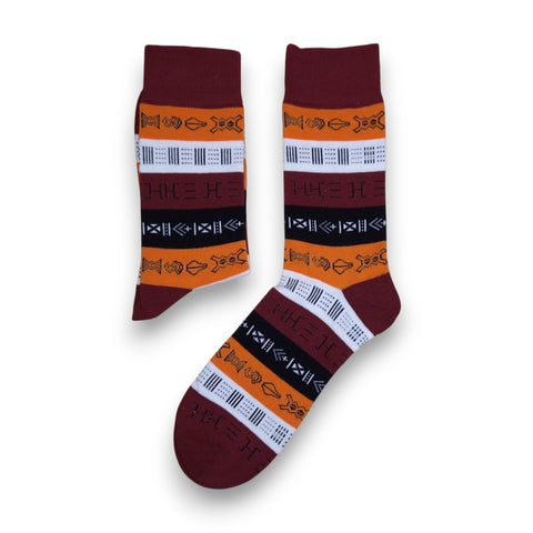 African socks / Afro socks / African print socks - Brown Bogolan Symbols