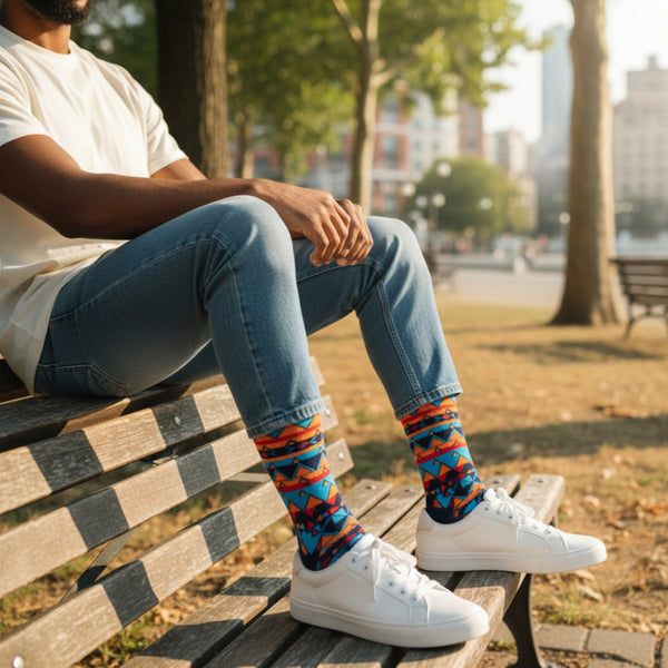 African socks / Afro socks / African print socks - Blue Orange Tribal print