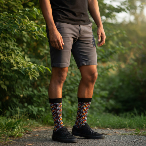 African socks / Afro socks / African print socks - Maroon Bogolan