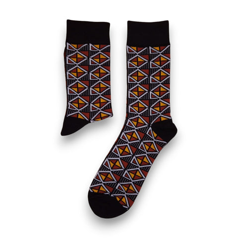African socks / Afro socks / African print socks - Maroon Bogolan