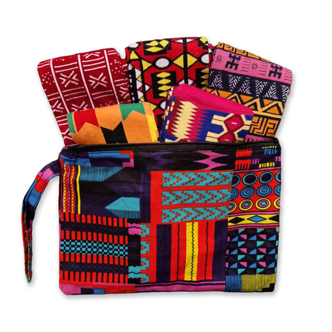 African socks / Afro socks set SANKOFA in pouch - Set of 5 pairs