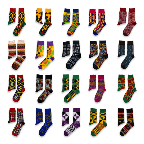 Mix of 20 different pairs - African socks / Afro socks / Kente stocks - All 20 styles