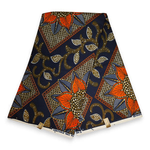 African print fabric - Orange flower - Polycotton