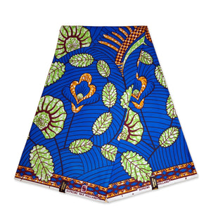 African fabric Super Wax - Blue green leaves