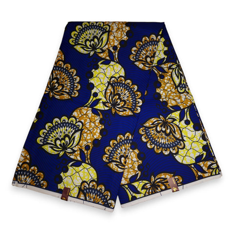 African print fabric - Blue floral - Polycotton