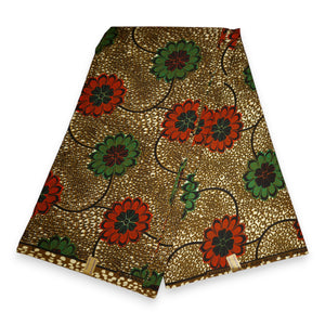 African print fabric - Red Flowers - Polycotton