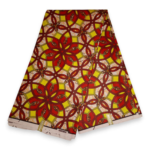 African print fabric - Red Mandala - Polycotton