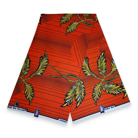 African Wax print fabric - Orange small twigs