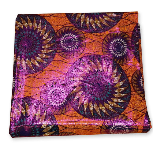 African Wax print fabric Osikani - Orange Rotor with rose gold effects (all over)