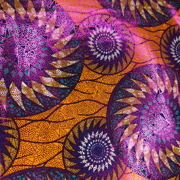 African Wax print fabric Osikani - Orange Rotor with rose gold effects (all over)