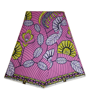 African fabric Super Wax - Pink leaves