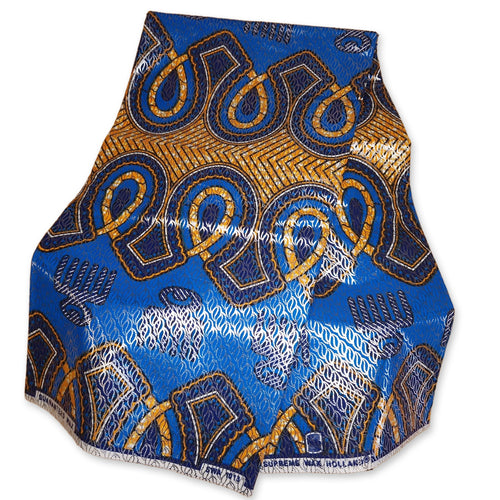 African Wax print fabric Osikani - Blue SILVER effect