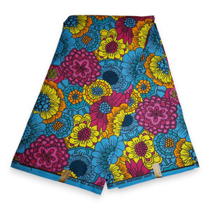 African print fabric - Multicolor Flowers - Polycotton