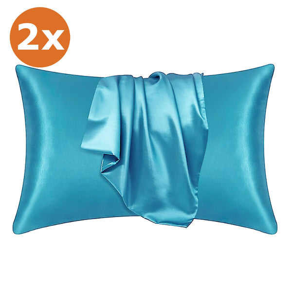 2 PIECES - Satin pillow case Light Blue -Turquoise 60 x 70 cm pillow size - Silky satin pillowcase / cushion cover