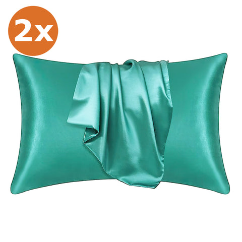 2 PIECES - Satin pillow case Soft Green 60 x 70 cm pillow size - Silky satin pillowcase / cushion cover