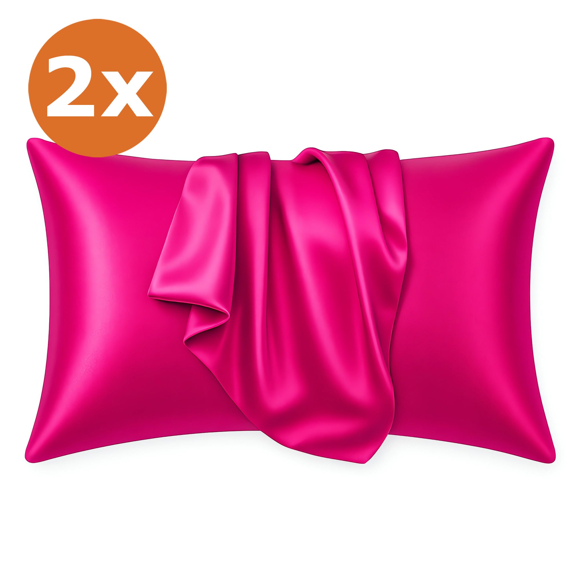 2 PIECES - Satin pillow case Fuchsia 60 x 70 cm pillow size - Silky satin pillowcase / cushion cover