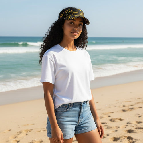 African print Sun visor cap - Black / Yellow bogolan