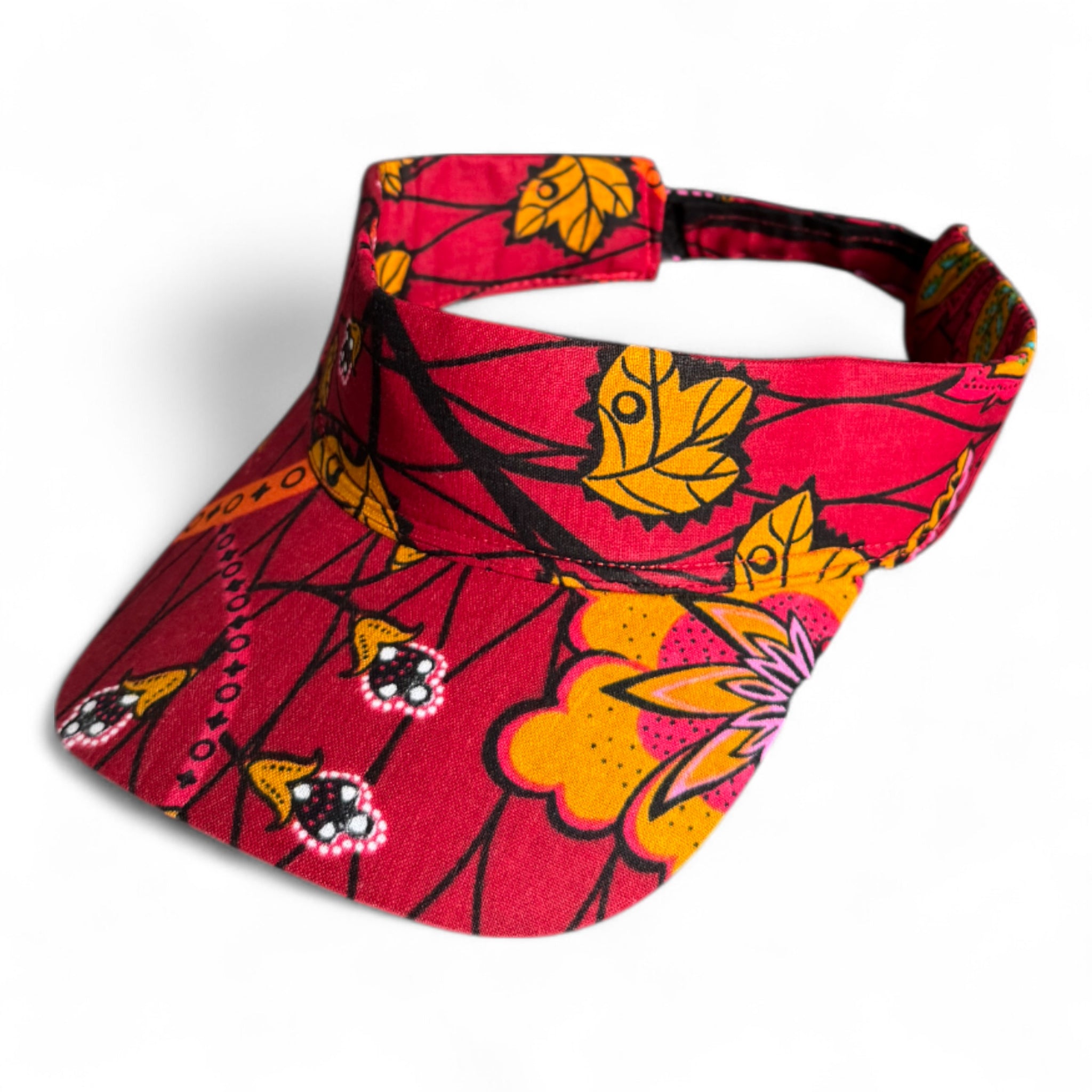African print Sun visor cap - Dark Red Botanical Flow – AfricanFabs