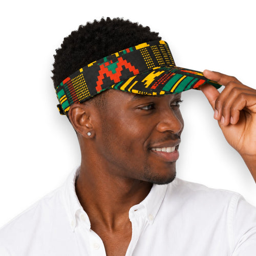 African print Sun visor cap - Black Green Kente