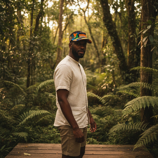 African print Sun visor cap - Blue / Orange kente