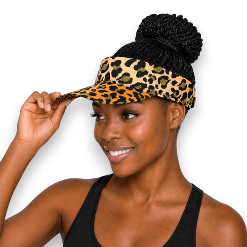 African print Sun visor cap - Orange Beige Leopard Queen