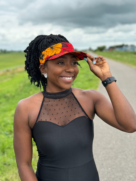 African print Sun visor cap - Red / yellow Flowers