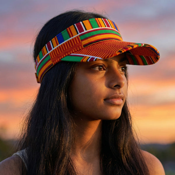 African print Sun visor cap - Orange Kente
