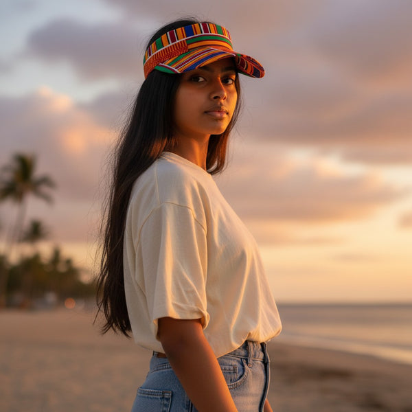 African print Sun visor cap - Orange Kente